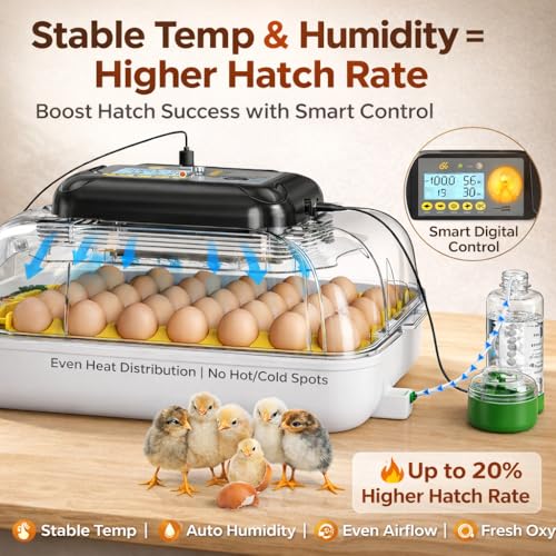 Egg Incubator for Hatching Eggs 30 Eggs, Chicken Incubator with Automatic Egg Turning, Temperature & Humidity Control, Egg Candler, Poultry Incubator for Chicken Quail