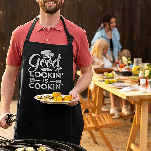 SANDJEST Funny Mens Aprons with Pockets for BBQ Grilling Cooking Grandpa Husband Apron for Birthday Christmas Father's Day - color: Cooking Lover 1