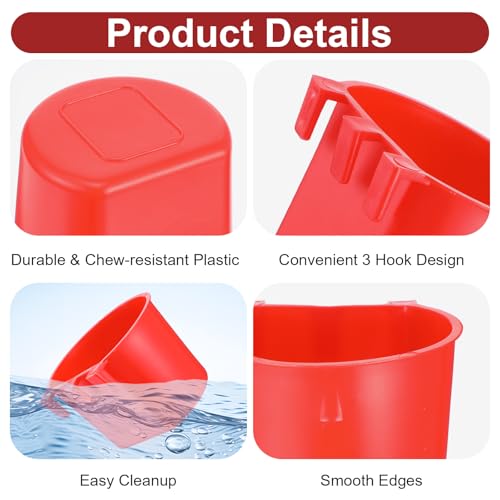40 Pcs Cage Cups Birds Feeders – Hanging Chicken Feeders & Waterers, Bird Water Dispenser, 8 oz Plastic Food/Water Bowl for Parrot, Pigeons, Quail, Gamefowl, Bunny, and Small Pets (Red)