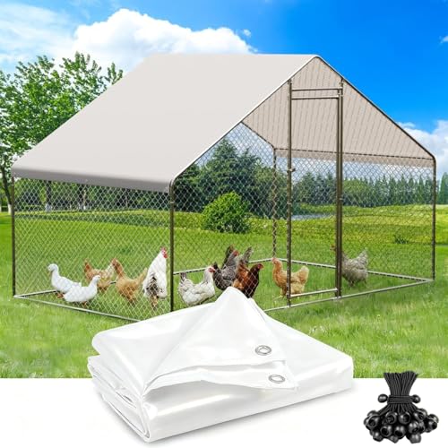DLronwey Chicken Coop Cover Waterproof Accessories,11.5x6.3 ft Chicken Run Cover for Winter,Waterproof Insulated Chicken Coop Tarp with 25 Pcs Ball Bungees Cords(1 Pcs)