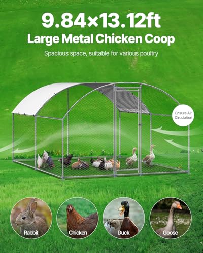 VEVOR Large Metal Chicken Coop with Run, 13.1 x 9.8 x 6.5 ft Walkin Chicken Coop for Yard with Waterproof Cover, Dome Roof Large Poultry Cage for Hen House, Duck Coop and Rabbit Run - size: 157.5"L x 118.1"W x 78.7"H