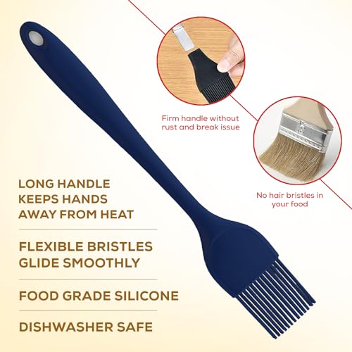 Mrs. Anderson’s Baking Silicone Basting Brush, Non-Stick, Heat Safe, Shed-Proof Bristles, Navy, 1.75-Inches, For Butter, Egg Wash, Glaze, And Baking Prep - color: Navy, size: 10.75-Inch, Brush