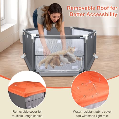 45"x45"x19.7" Sturdy Stainless Steel Frame Small Animal Playpen, Brooder Box for Chicks with Removable Roof & Bottom Pad for Easy Cleaning, Pet Playpen for Ducks, Kittens, Bunnies, Quails, Guinea Pigs