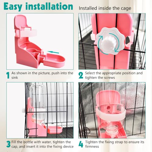 kathson Rabbit Water Bottle, 17oz Hanging Water Fountain Automatic Dispenser No Leak WaterFeeder for Bunny Chinchilla Guinea Pig Hedgehog Ferret - size: 1PCS Water Dispenser, Pink