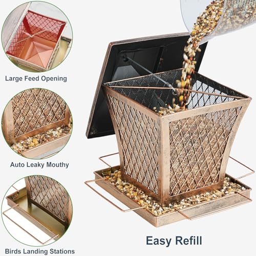 Bird Feeder Outdoors Hanging, 4 lbs Large Capacity Metal Wild Bird Feeders | Vintage Bronze Finish Rust-Resistant Birdfeeder for Garden Yard Balcony Decor, Easy Fill, Thickened