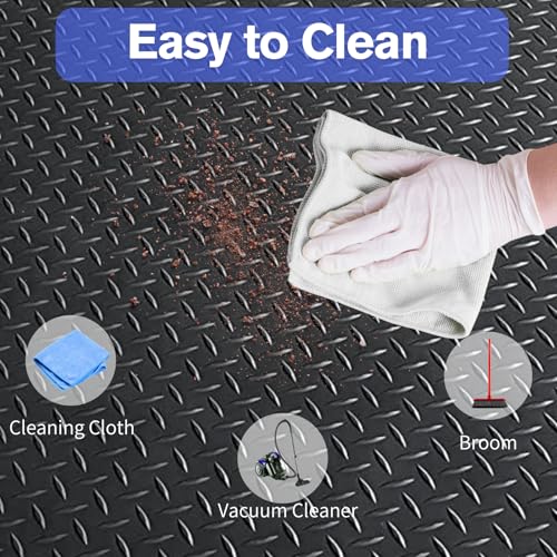 4x6FT Flooring Roll Diamond Plate Rubber Garage Floor Mat | Non-Slip Commercial Grade Parking Mat for Garage Floor,Warehouse, Trailer, Golf Cart，Black - size: 4X6 Feet