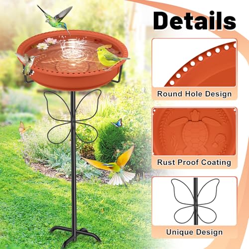Bird Bath for Outside with Removable Bowl Metal Base, 37In Freestanding Rust-Proof Birdbaths & Birdfeeder, Bird Baths Feeder Bowl for Outdoors Garden Patio Yard Lawn Decor (Brown) - color: Brown