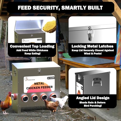 Metal Chicken Feeder Large Capacity 85lbs Automatic Metal Rat Proof Chicken Feeders No Waster Weatherproof Poultry Feeder for Chickens, Geese, Ducks, Turkeys, Quails (6-Port) - style: 85lb Feeder with 6 Ports