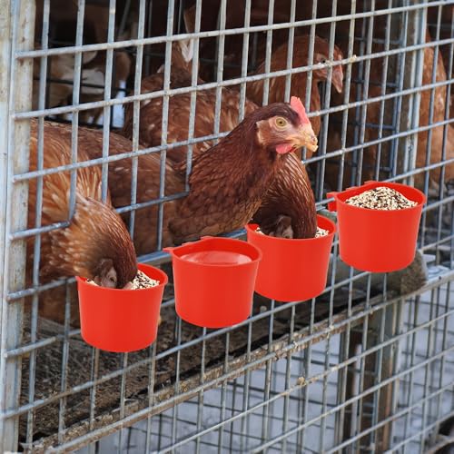 40 Pcs Cage Cups Birds Feeders Bird Water Dispenser Hanging Quail Waterer Plastic Chicken Feeding Watering Dish for Small Coop Parrot Parakeet PET Poultry Pigeon Gamefowl Food Seed Bowl Supplies(Red) - color: 8oz-Red