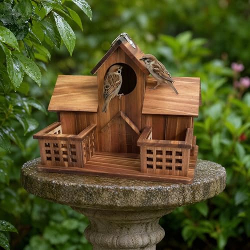 Wooden Bird House for Outside, Rustic Weatherproof Birdhouse for Bluebird Wren Chickadee, Garden Yard Decorative Nesting Box