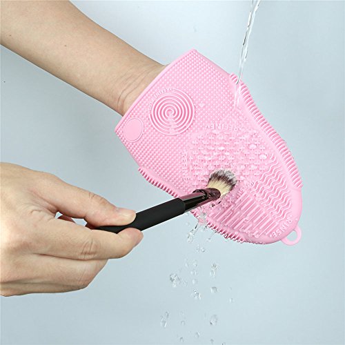 Makeup Brush Cleaner Mat Mitt Glove Silicone Cosmetic Cleaning Scrubber Tool for Face Brushes and Eye Brush Washing Pad Pink - color: Pink