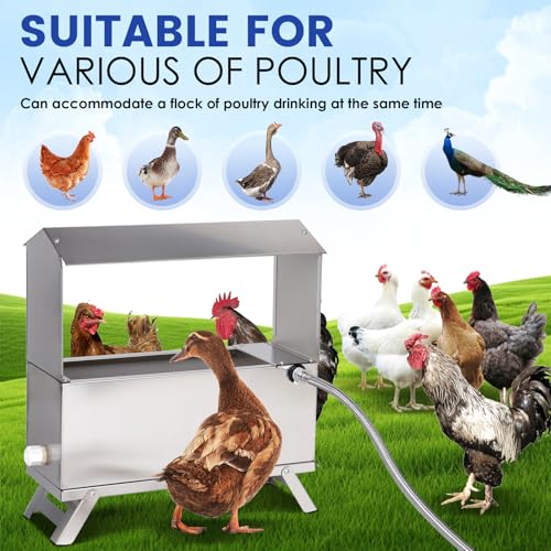1.6 Gal Automatic Chicken Waterer with Float Valve Kit and Bottom Bracket | Stainless Steel Poultry Waterer Dispenser No Leaks Chicken Coop Accessories for Hen Duck Goose Turkeys