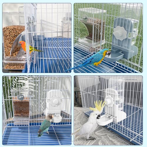 Lemtrflo No Mess Bird Feeder Water Dispenser Set, Automatic Bird Feeder | Parrot, Parakeet Cage Accessories - color: White