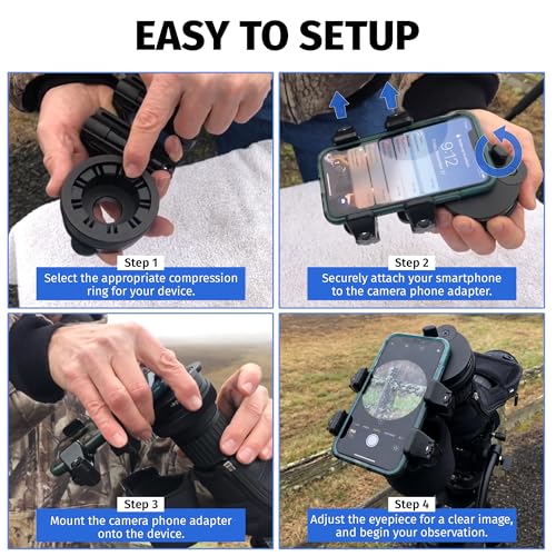 Universal Spotting Scope Phone Adapter, Double Grip, Made in USA | Phone mount for binoculars, telescopes & scopes. Secure digiscope phone adapter, multi-camera compatible, case friendly.