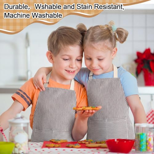 Newcotte Stripes Kids Aprons, Adjustable Cotton Bib Chef Apron with 2 Pockets for Cooking Painting Baking Toddler Boys Girls - color: Brown