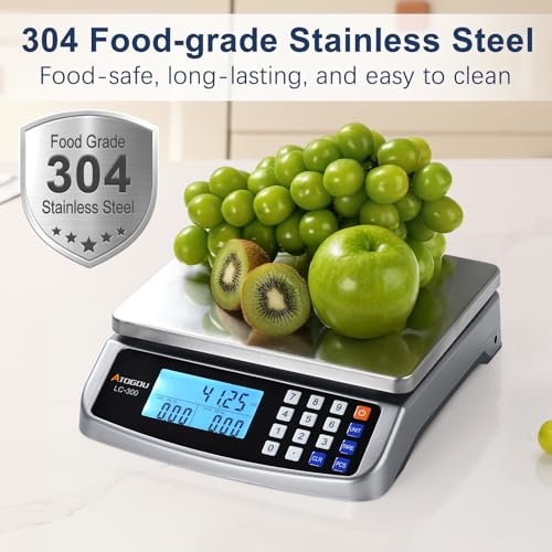 Atogou 66lb Food Scale, Commercial Kitchen Scale with Price Computing | Plug-in Usable, 0.05oz/1g Increment, 304 Stainless Steel, for Cooking, Vegetables, Farm, Industry, Counting. LC300 Grey - style: Grey 66lb/30kg