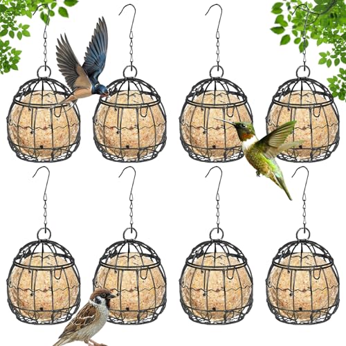 8 Pcs Suet Bird Feeders for Outside Hanging, Metal Wild Bird Feeders | Suet Ball Feeder for Outdoors with Hooks, Weatherproof, for Garden Yard Patio Outside Decoration, Easy to Clean & Hang,Black - color: Black-8pcs