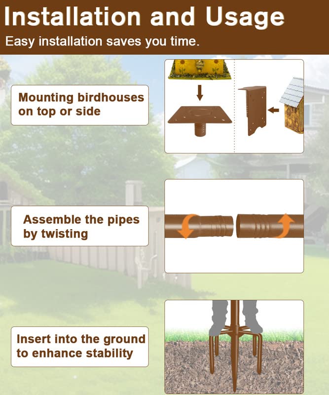 90Inch Heavy Duty Bird House Pole Mount Kit with Frosted, Bird Feeder Pole Kit with 5 Prongs Base and 2 Plates, for Outdoor, Yard, Garden, Brown(Birdhouse Not Include) - color: brown