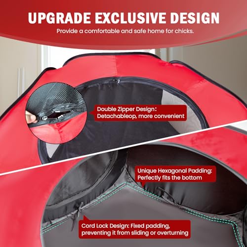 Tetuga Brooder Box for Chick Starter Kit with 10x 12” Brooder Heating Plate | Chicken Brooder Pen All-In-1 Bundles with Chicken Feeder, Waterer, Up to 15 Chicks, Ducks & Quail, Indoor & Outdoor Use, Red - color: Chicken Brooder Tent Bundles,Red