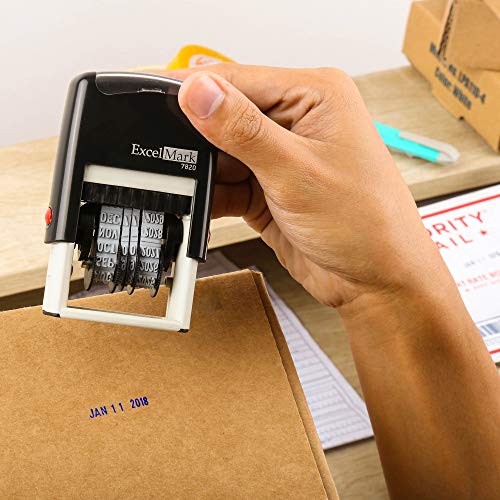 ExcelMark 7820 Self-Inking Rubber Date Stamp – Great for Shipping, Receiving, Expiration and Due Dates (Blue Ink) - color: Blue Ink