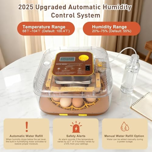 Gen IV - 12 Egg Fully Automatic Incubator, 2026 Upgraded Design, Intelligent Sensor-Based Humidity & Temp Control, Custom Hatch Days, Adjustable Auto Turning with Auto-Stop, 360° View, Alarm, Candler - size: 12 egg-brown