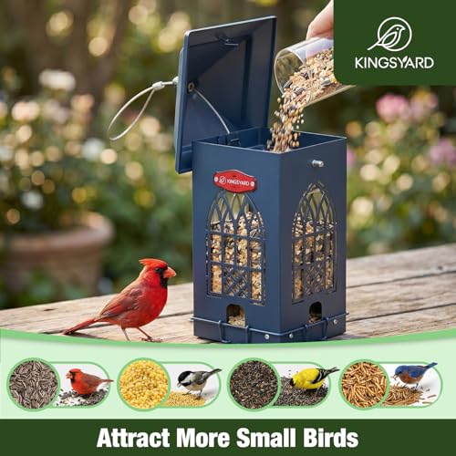 Kingsyard 5 Lbs Squirrel Proof Bird Feeders with Weight-Activated Perches | Large Metal Bird Feeder House for Outdoors, Weatherproof, Great for Small Wildbirds Cardinal Finch Bluebird, Blue - color: Blue
