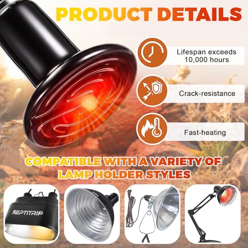 6 Pack 150W Ceramic Heat Emitter, No Light Reptile Heat Lamp Bulb for Bearded Dragon Tank, Chicken Brooder and Coop, E26 Ceramic Heater Bulb for Large Terrarium - style: 150W