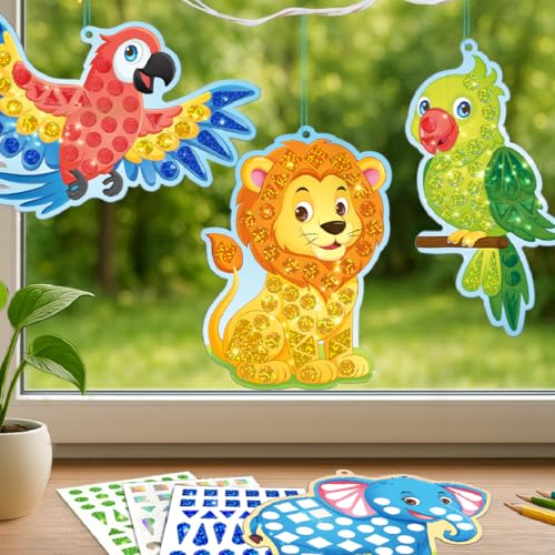 Imagimake Mirror Mosaic - Animals & Birds, 10 Templates, 950+ Stickers | Mess-Free Craft Activity, Screen-Free Creative Art Kit for Kids, Birthday Gift for Boys & Girls Ages 3,4,5,6,7 Years Old - style: 8. Animals & Birds
