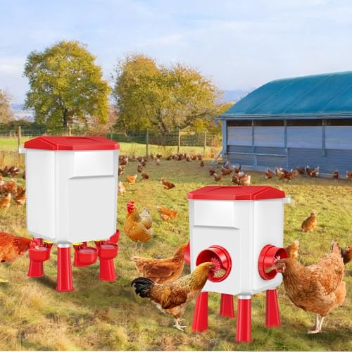 Auto No Waste Chicken Feeder and Waterer Set 3 Gallon/26.4 Pounds | Sturdy & Durable Chick Feeder and Waterer Set, Poultry Feeder Large for Hens/Ducks/Poultry - color: Red