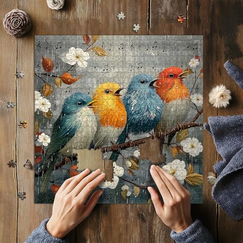 Bird Puzzles for Adults 1000 Pieces, Nature Puzzle with Flowers, Songbirds on Tree Branch Scene Landscape Jigsaw Puzzles, Challenging Puzzles for Adults