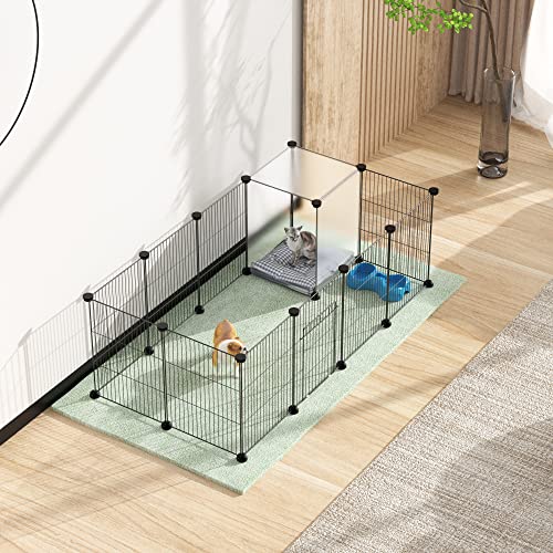 Pet Playpen, Small Animal Cage DIY Wire Fence with Door 15 Panels, Black | Portable Yard Fence for Indoor or Outdoor, for Small Animal, Puppies, Kitties, Bunny, Guinea Pigs, Turtle - style: Black