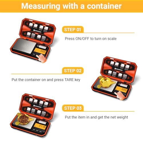 Digital Pocket Scale 200g/0.01g Precision Digital Scale Grams | 6 Units Jewelry Scales,Coins Scale with LCD Display,Tare Function for Food,Powder,small items(Battery Included)-Orange - color: Orange