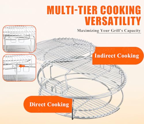 Expander Rack with Drip Pan for Big Green Egg Large, Green Egg Accessories | Green Egg Replacement Parts Eggspander Rack for BGE 5 Piece Kit Conveggtor Basket with Removable Cooking System