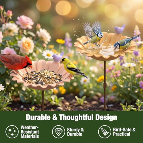 Kinsgyard 2 Pack Free Standing Tray Bird Feeders with Adjustable Pole, Wild Bird Bath for Outdoor Garden Yard Decor, Large Seed Capacity, Easy to Clean and Refill, Yellow & Beige - color: Yellow & Beige
