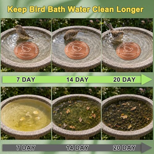 Bird Bath Copper Disk, 99.99% Pure Copper Bird Bath Cleaner with Triple-Point Support, 4 Inch Thick Chemical-Free Natural Water Cleaner for Outdoor BirdBaths, Bowls, All-Season Use - color: 1 Pack
