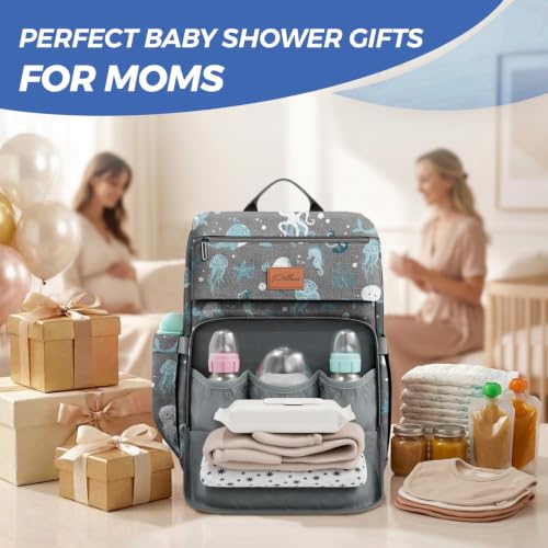 Baby Diaper Bag Backpack - Backpack Diaper Bag w/Large Capacity - Baby Shower Gifts - Waterproof Travel Diaper Bags w/Changing Pad, Insulated Bottle Holders, Padded Straps - Baby Boy Stuff - color: G. Ocean, style: Classic