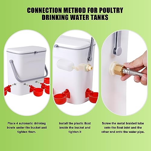 Automatic Water Dispenser for Chickens and Poultry Waterer | 2 Gal Float-Control Auto Waterer with 4 Water Cups, Chicken Drinker with Hose Attachment for Chicks, Gooses, Ducks, Turkeys