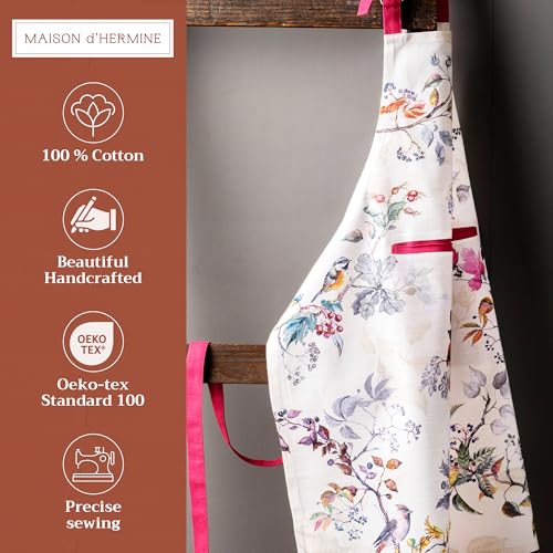 Maison d' Hermine Aprons for women with Pocket 100% Cotton (27.50"x31.50") | Adjustable Neck Strap & long ties Apron Men Chef Wedding Cooking Gardening Server Maid - color: 049 - Equinoxe - Beige