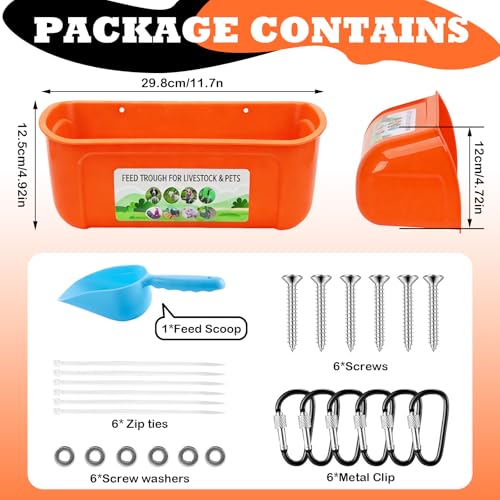 3 Pack Chicken Feeder, Duck Feeder Supplies, Hanging Fence Feed Trough with Clips for Goat, Sheeple, Piglet, Gooses, Turkeys, Dog Livestock Poultry, 8 Quarts in Total, Feed Scoop Included, Orange - color: Orange 3pcs