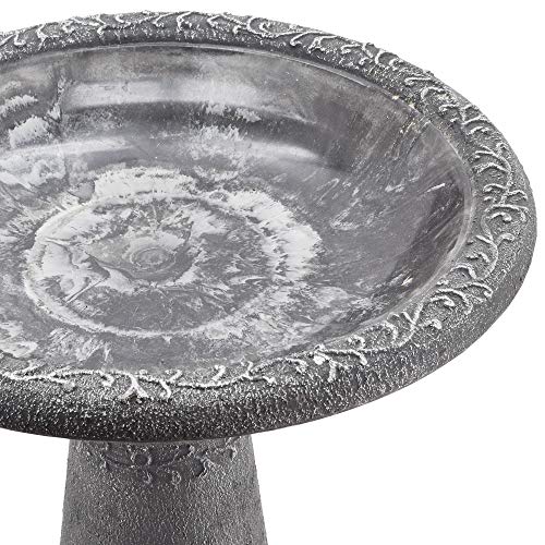 Arcadia Garden Products BB05 Fiberclay Bird Bath Outdoor Garden Decor, Antique Vintage Weather Resistant Water Bowl for Backyard and Patio and, 20-inch Tall, Black - color: Gray