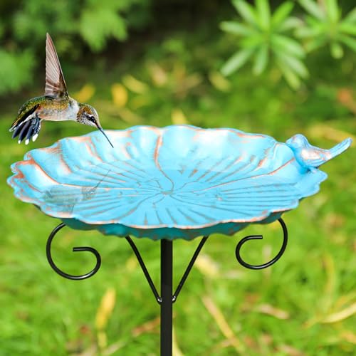 Metal Bird Bath for Outdoors, Birdbath with Metal Stake Garden Decor | 34 inch Height Outdoor Metal Bird baths, Bird Feeder with Metal Stake for Outside Garden Yard Lawn Decor