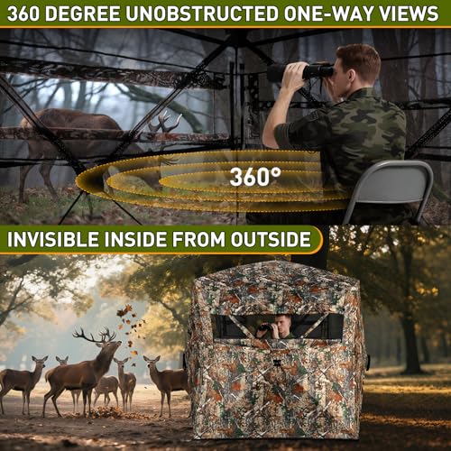 TLC Sport Hunting Blind with Carrying Bag, 270/360 Degree See Through Ground Blind, Pop Up Hunting Tent Portable Concealed Camouflage Tent for 2/3/4 Person - size: 2-3 Person