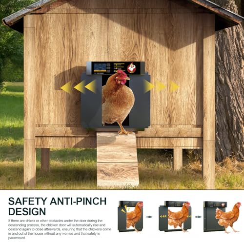 Chicken Coop Door, Automatic Chicken Coop Door Opener, Large LCD Display with Timer & Light Sensor, Anti-Pinch Protection
