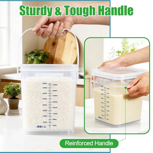 DEMORA Large Square Food Storage Containers with Airtight Lids for Soup Flour 4 Quart (4000ml), Graduated Reusable Plastic Food Containers Clear Buckets for Kitchen Pantry, BPA Free, 2 Pack