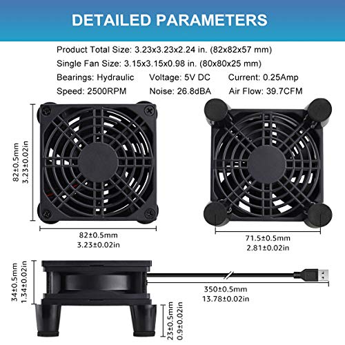 GDSTIME Quiet 80mm USB Computer Fan 5V USB Powered with 3 Speed Control | for Xbox, DVR, Router, Modem, Receiver, TV Box, Mini PC Cooling, L/M/H 3-Degree Speed Controller Included - size: 80mm USB Fan