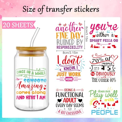Rngmsi 20 Sheets Funny Sarcastic UV DTF Cup Wrap, Cold UV DTF Stickers | Humorous UVDTF Decals, for 16 oz Glass Cups Tumblers Mugs, Waterproof Rub on Cup Wraps, DIY Crafts, 3.1x3.1 in - style: Sarcastic