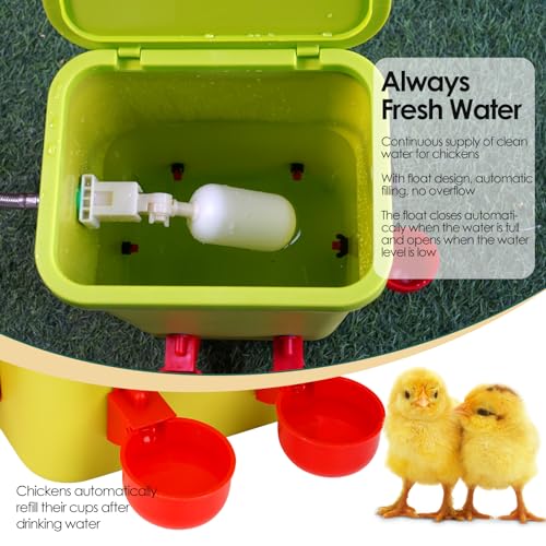 Automatic Chicken Waterer with Float Valve for Poultry | 3.2 Gallon Hanging Poultry Waterer, 6 Water Cups, Large Duck Quail Turkey Goose Chicken Coop Water Dispenser