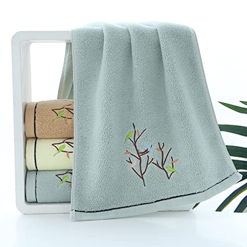 Hand Towels Set of 2 Embroidered Bird Tree Pattern 100% Cotton Absorbent Soft Decorative Towel for Bathroom (Aqua Green) - color: 2 Aqua Green, size: 13.8 x 29.5