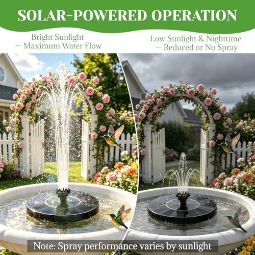 Yeomi 1.5W Floating Solar Fountain Pump with 12 Nozzles in 2 Colors | Solar Bird Bath Fountain Solar Water Fountain for Small Pond Patio Outdoor Landscape Decoration - Black + Green Nozzles - color: 1.5w Solar Fountain + Black&green Nozzles