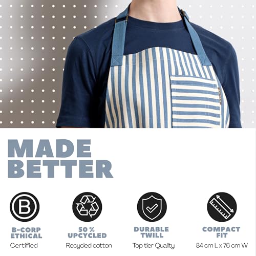 Chef Aprons for Women with Pockets, Adjustable Bib Aprons for Cooking - color: Blue Striped
